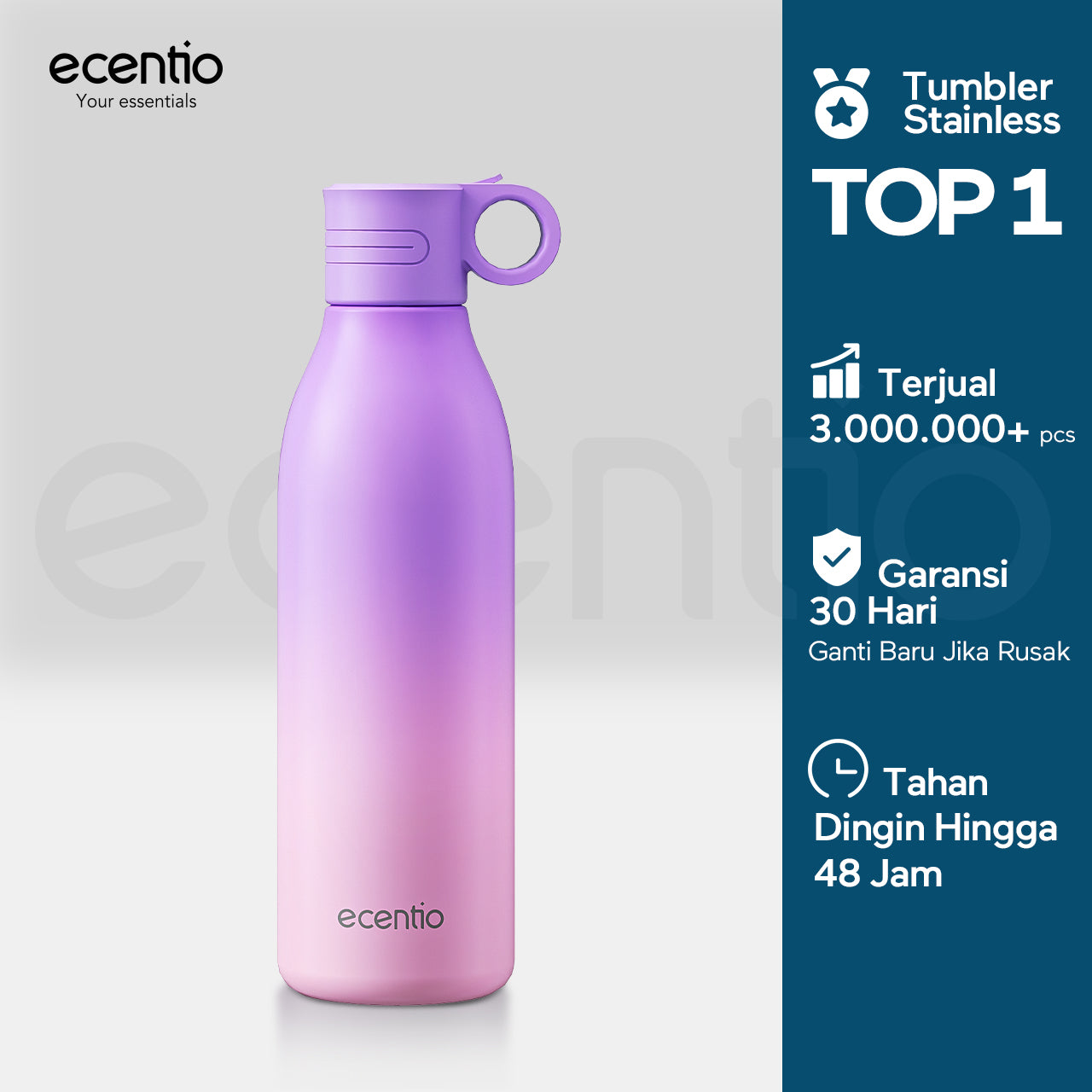 【Outdoor】ecentio outdoor bottle with handle and nozzle aktivitas outdoor tahan dingin 24 jam botol stainless portable tumblr 550ml