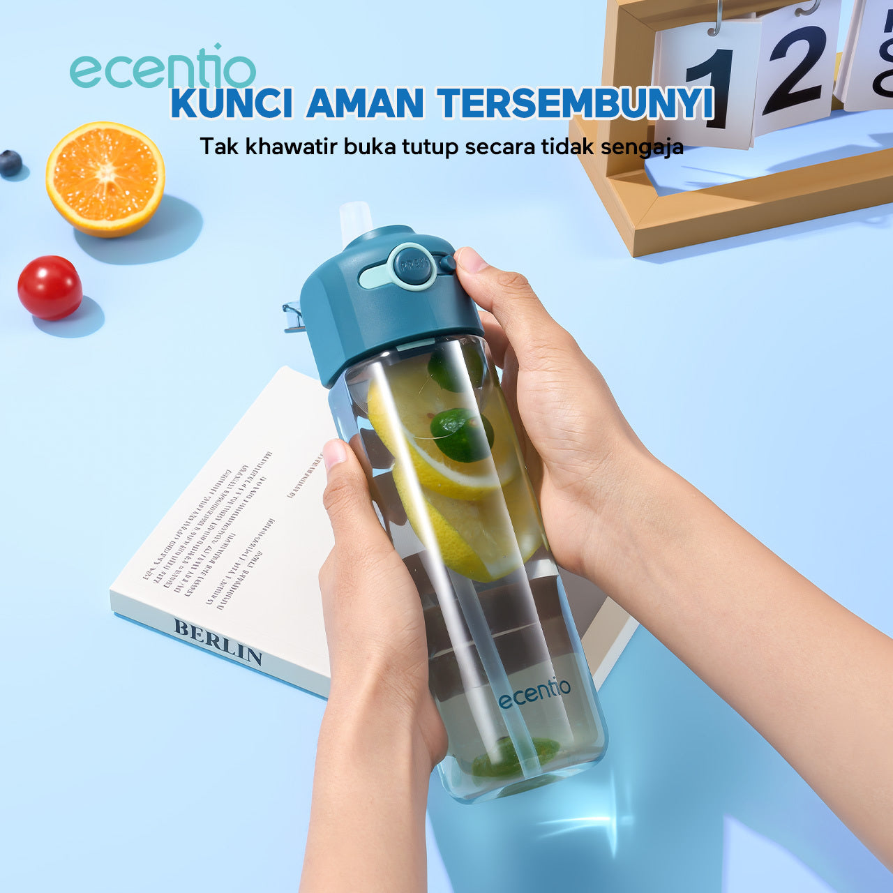 【🌟Pre-Order】ecentio botol minum 550ml Portable Botol air Anak Sport Outdoor Anti Bocor kunci aman tersembunyi Tahan Dingin Panas BPA Free