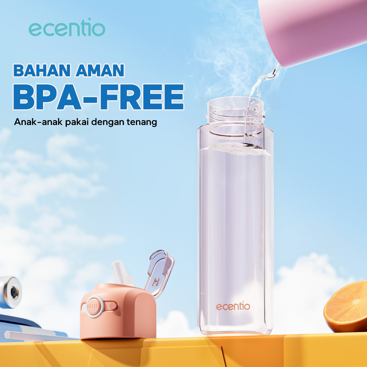 【🌟Pre-Order】ecentio botol minum 550ml Portable Botol air Anak Sport Outdoor Anti Bocor kunci aman tersembunyi Tahan Dingin Panas BPA Free