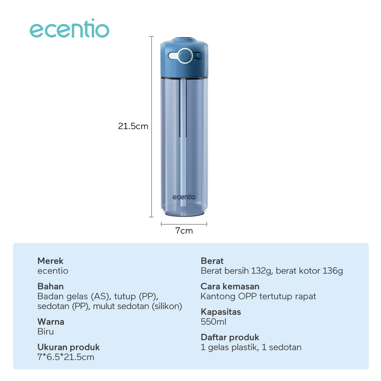 【🌟Pre-Order】ecentio botol minum 550ml Portable Botol air Anak Sport Outdoor Anti Bocor kunci aman tersembunyi Tahan Dingin Panas BPA Free