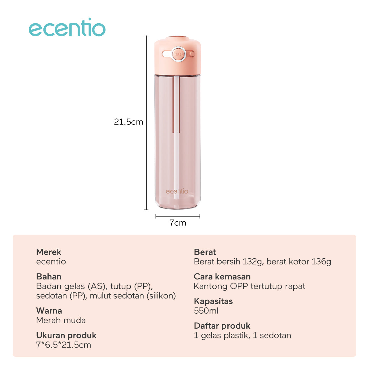 【🌟Pre-Order】ecentio botol minum 550ml Portable Botol air Anak Sport Outdoor Anti Bocor kunci aman tersembunyi Tahan Dingin Panas BPA Free