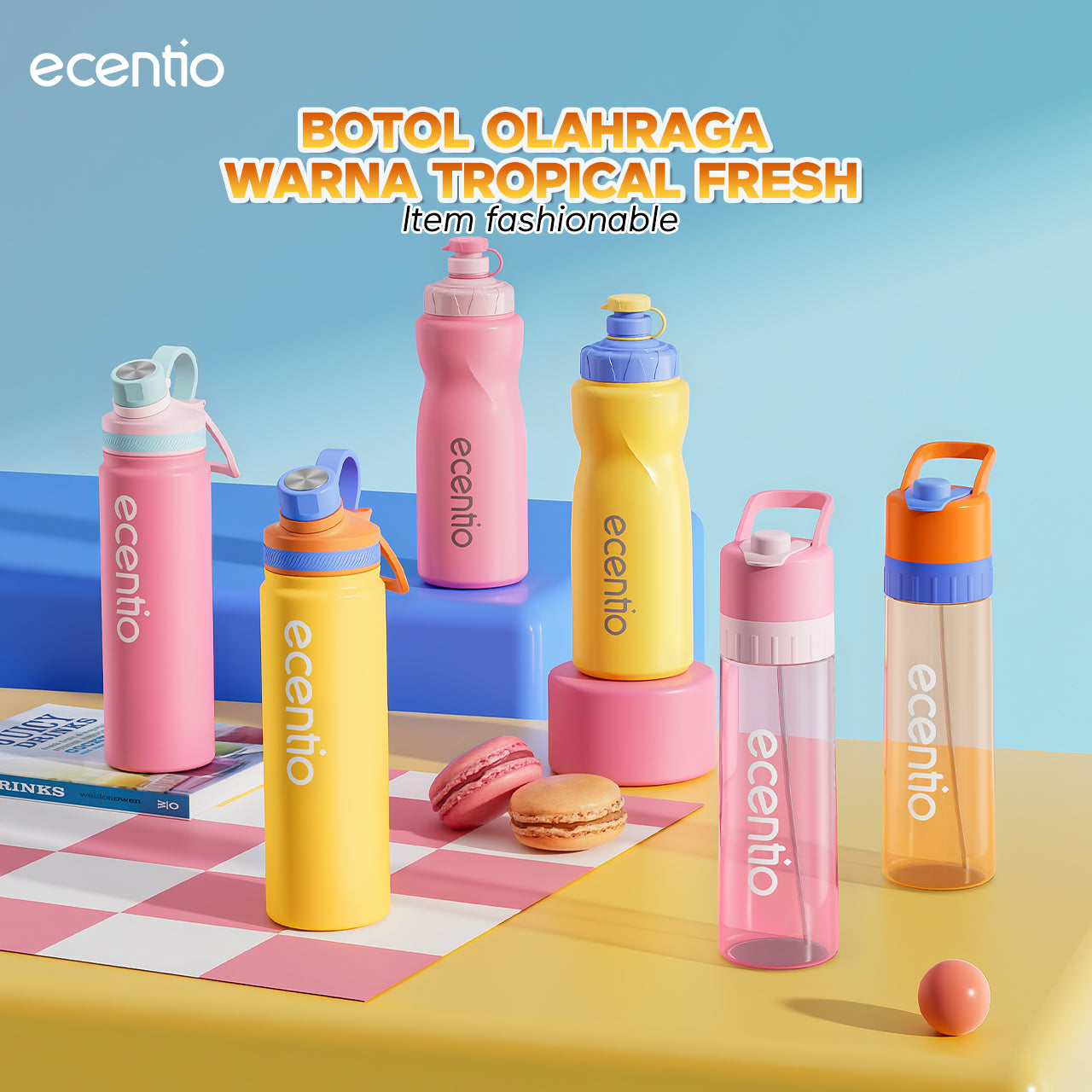【Dopamine Sport Series】ecentio ourdoor tumbler Stainless olahraga Vacuum 800ml sport aesthetic lari Portable Tetap dingin selama 24 JAM Thermos Botol minum besar