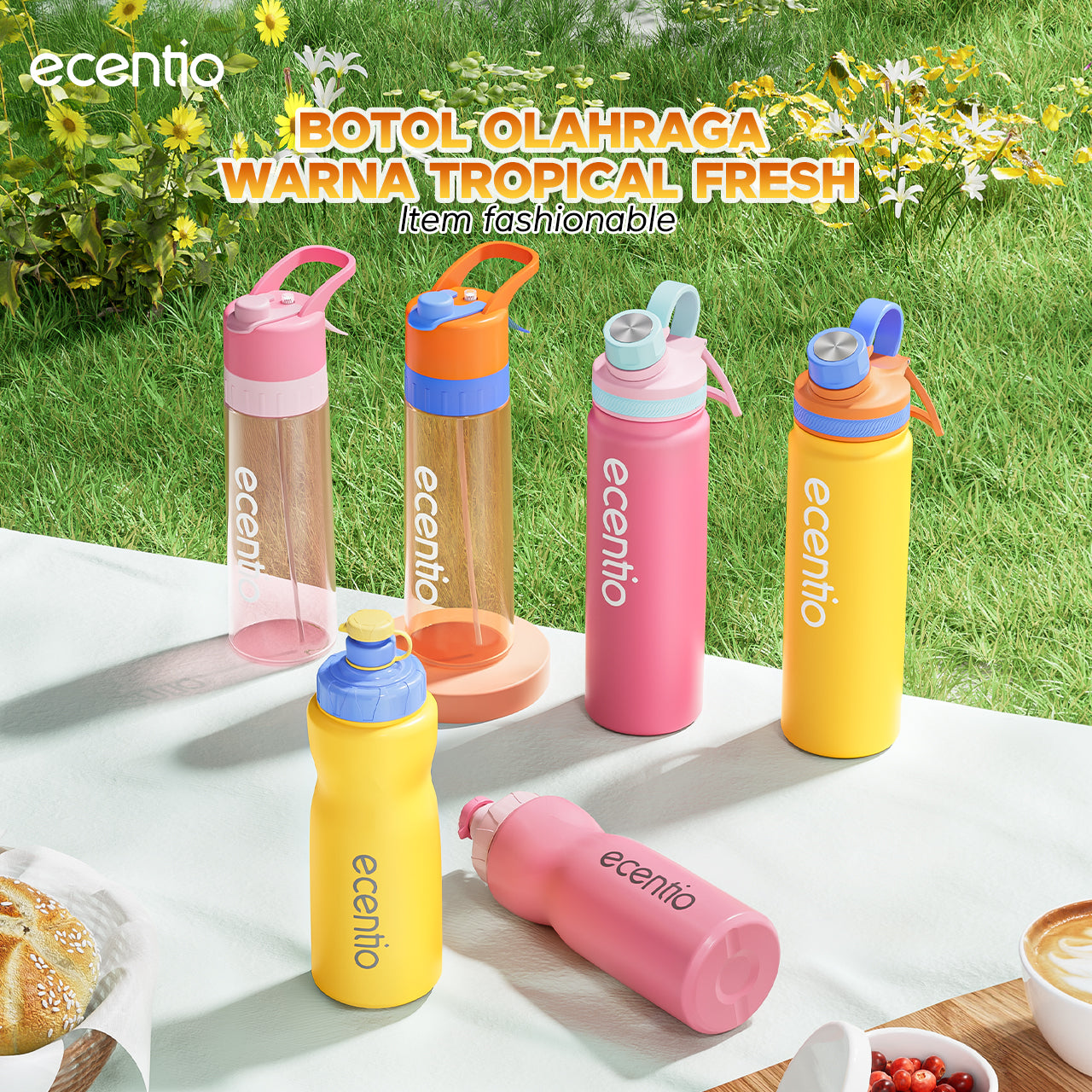 【Dopamine Sport Series】ecentio ourdoor tumbler Stainless olahraga Vacuum 800ml sport aesthetic lari Portable Tetap dingin selama 24 JAM Thermos Botol minum besar