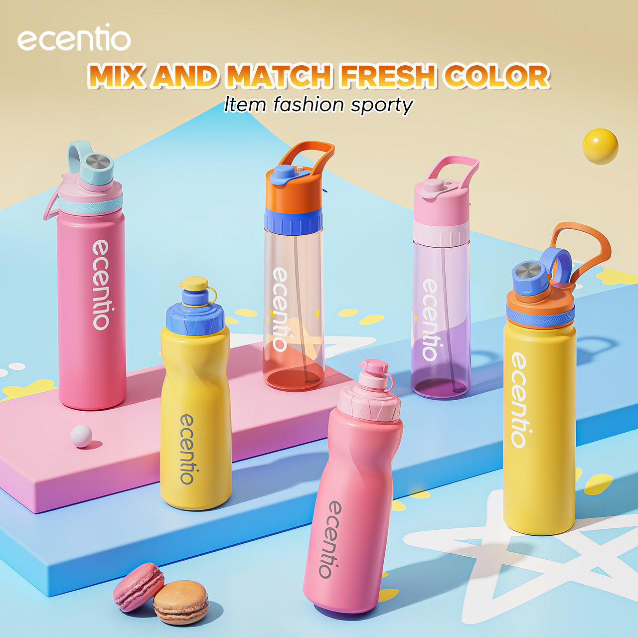 【Dopamine Sport Series】ecentio ourdoor tumbler Stainless olahraga Vacuum 800ml sport aesthetic lari Portable Tetap dingin selama 24 JAM Thermos Botol minum besar