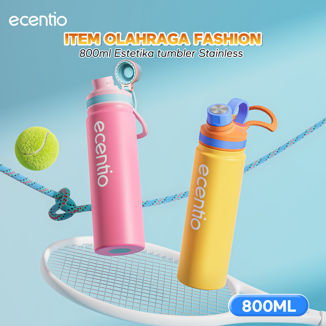 【Dopamine Sport Series】ecentio ourdoor tumbler Stainless olahraga Vacuum 800ml sport aesthetic lari Portable Tetap dingin selama 24 JAM Thermos Botol minum besar