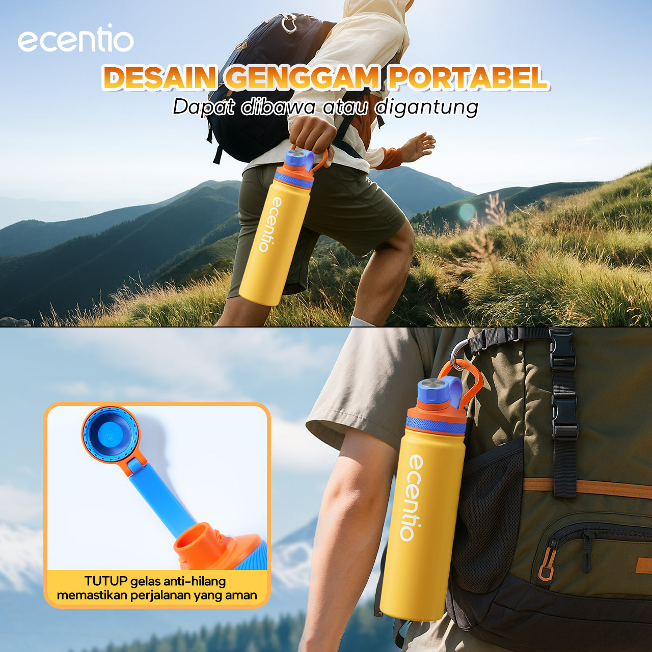 【Dopamine Sport Series】ecentio ourdoor tumbler Stainless olahraga Vacuum 800ml sport aesthetic lari Portable Tetap dingin selama 24 JAM Thermos Botol minum besar