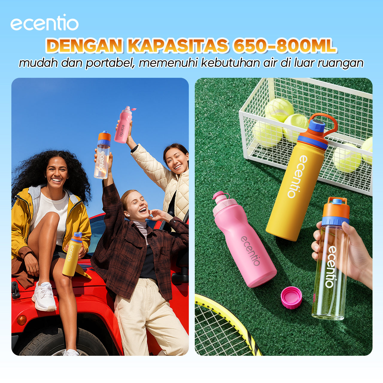【Dopamine Sport Series】ecentio ourdoor tumbler Stainless olahraga Vacuum 800ml sport aesthetic lari Portable Tetap dingin selama 24 JAM Thermos Botol minum besar