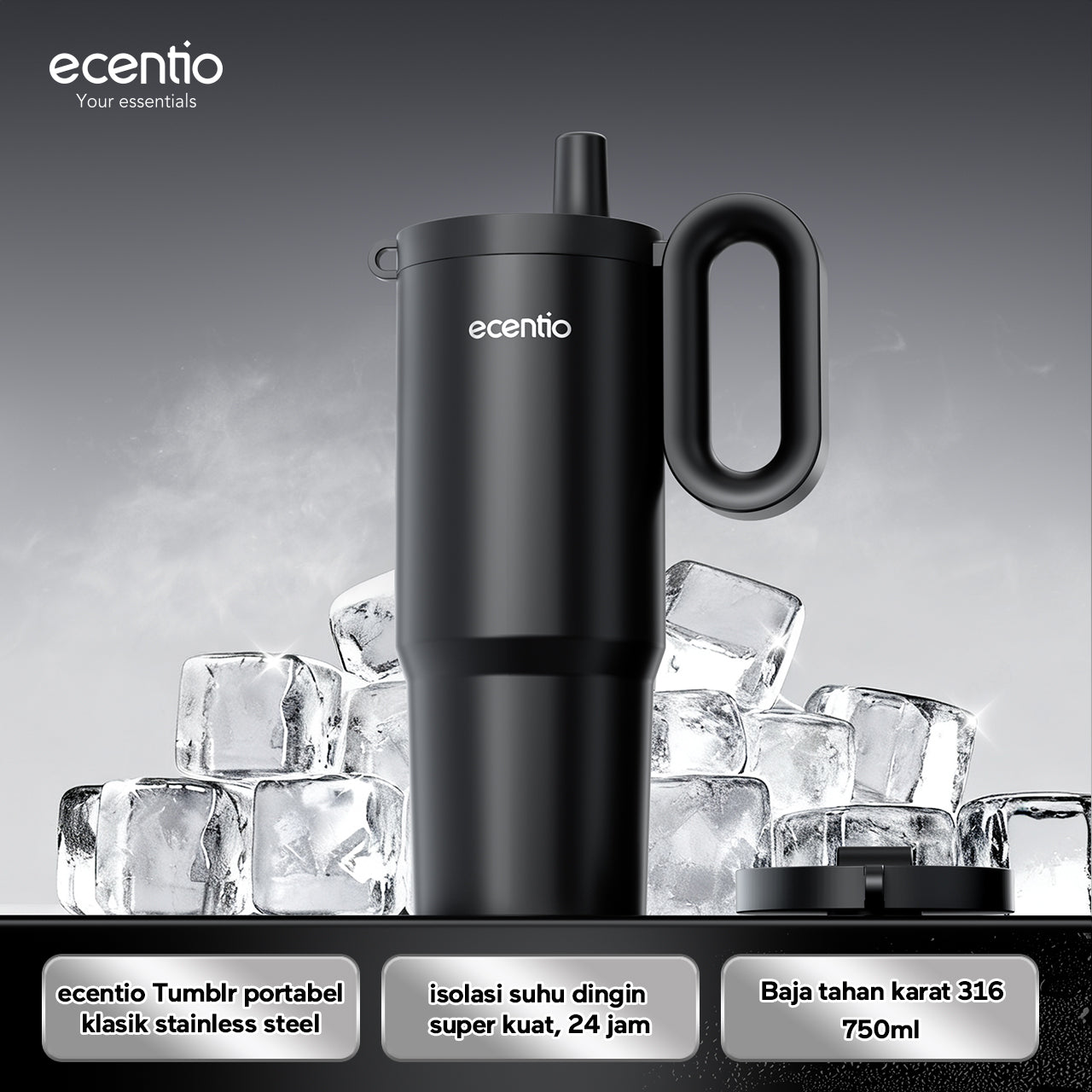 ecentio tumbler Stainless 750ml Portable Thermos Botol minum besar tas tumbler tahan panas dingin 24 jam lucu tumblr aesthetic termos air panas tumbler kopi tumbler sedotan botol minum botol minum sekolahanak laki laki