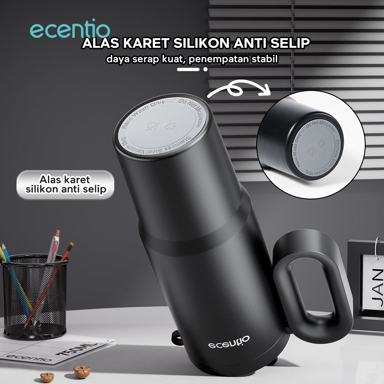ecentio tumbler Stainless 750ml Portable Thermos Botol minum besar tas tumbler tahan panas dingin 24 jam lucu tumblr aesthetic termos air panas tumbler kopi tumbler sedotan botol minum botol minum sekolahanak laki laki
