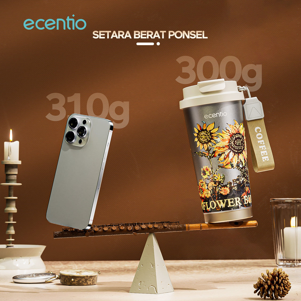 【🌟Pre-Order】ecentio Premium Double-Walled Titanium Bottle Titanium Cup 500ml — Edisi Spesial Van Gogh “Sunflower”