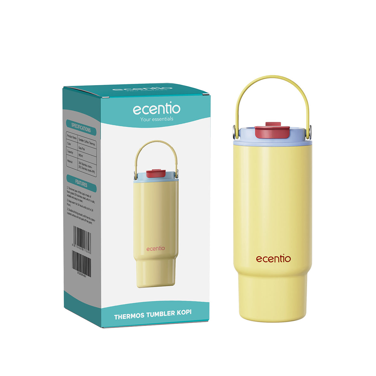 【Promo Internal】ecentio Tumbler Stainless 900ml Portable Thermos Botol Minum Besar Dengan Tas Tahan Panas Dingin 24 Jam Aesthetic Lucu Termos Air Panas Kopi Dengan Sedotan Cocok Untuk Sekolah Anak Laki-Laki