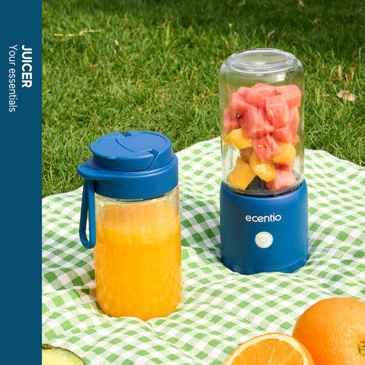 ecentio blender 10 pisau juicer Kaca Tebal 2 Cup mini portable dengan sedotan 380ml+380ml