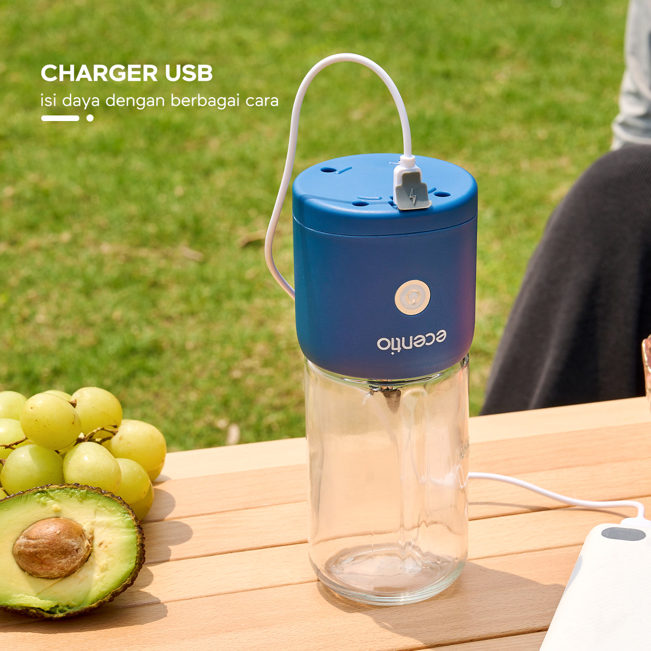 ecentio blender 10 pisau juicer Kaca Tebal 2 Cup mini portable dengan sedotan 380ml+380ml