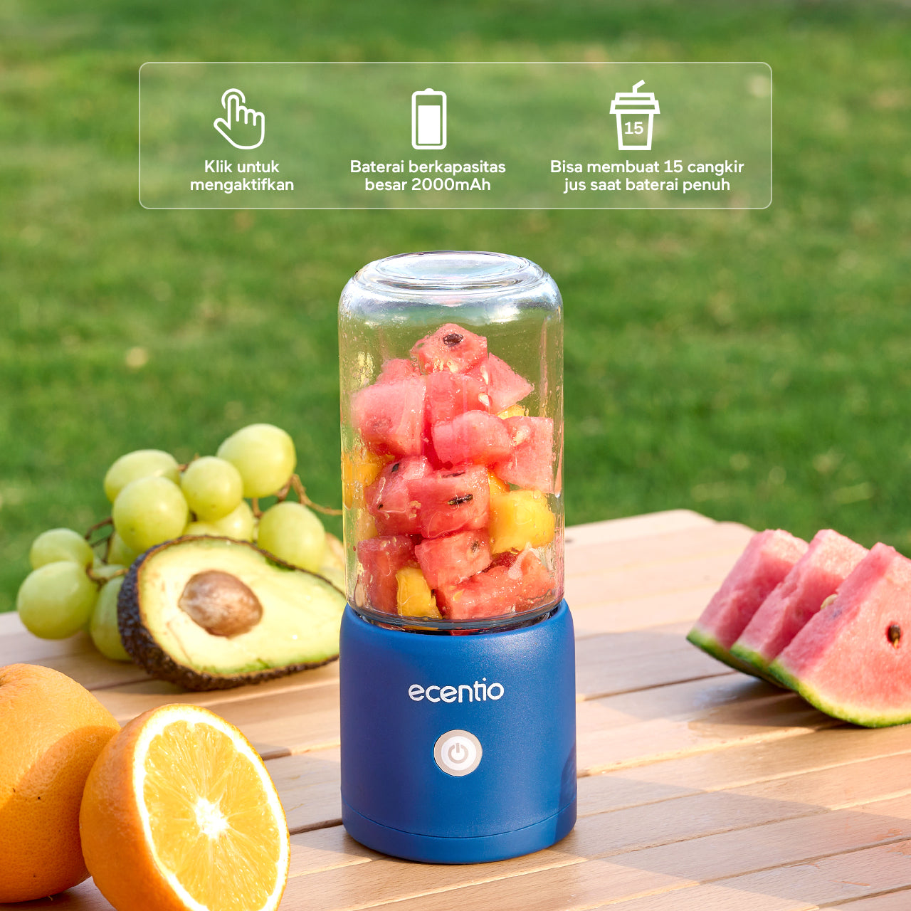 ecentio blender 10 pisau juicer Kaca Tebal 2 Cup mini portable dengan sedotan 380ml+380ml