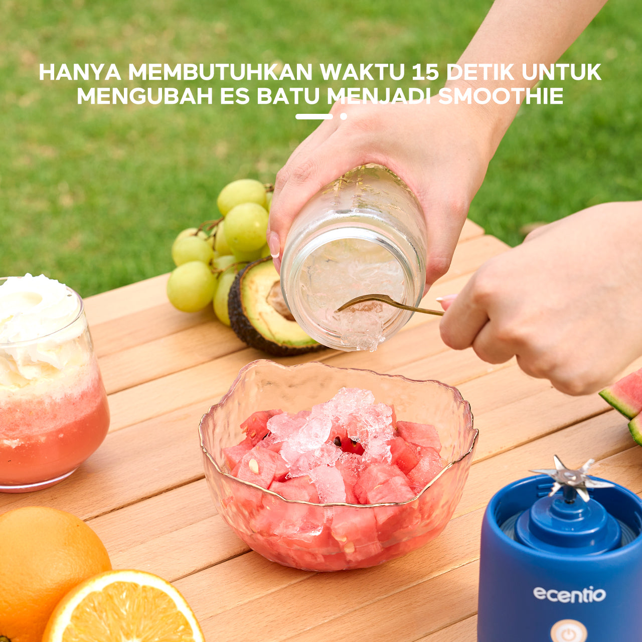 ecentio blender 10 pisau juicer Kaca Tebal 2 Cup mini portable dengan sedotan 380ml+380ml