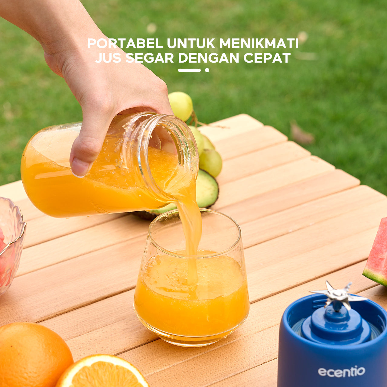 ecentio blender 10 pisau juicer Kaca Tebal 2 Cup mini portable dengan sedotan 380ml+380ml