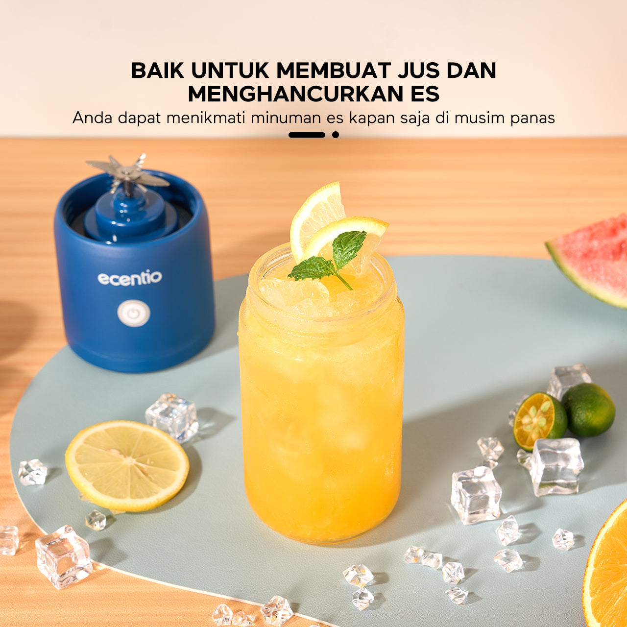 ecentio blender 10 pisau juicer Kaca Tebal 2 Cup mini portable dengan sedotan 380ml+380ml