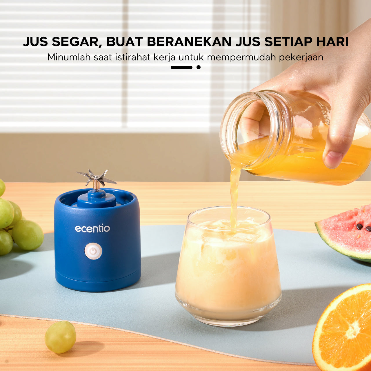 ecentio blender 10 pisau juicer Kaca Tebal 2 Cup mini portable dengan sedotan 380ml+380ml