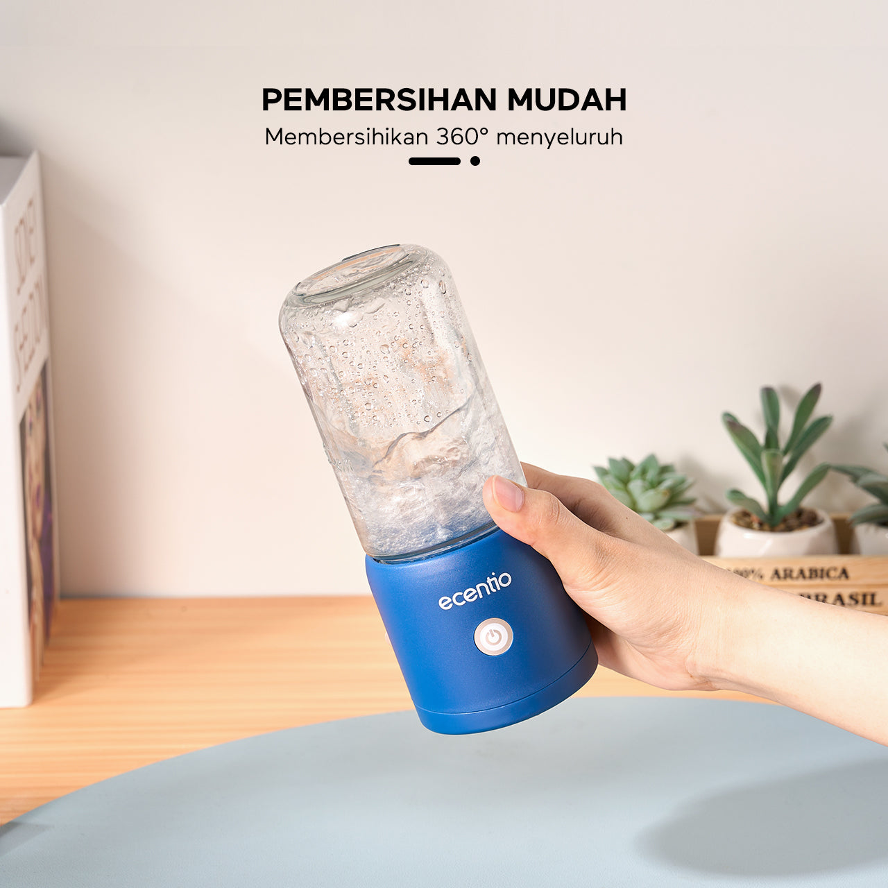 ecentio blender 10 pisau juicer Kaca Tebal 2 Cup mini portable dengan sedotan 380ml+380ml