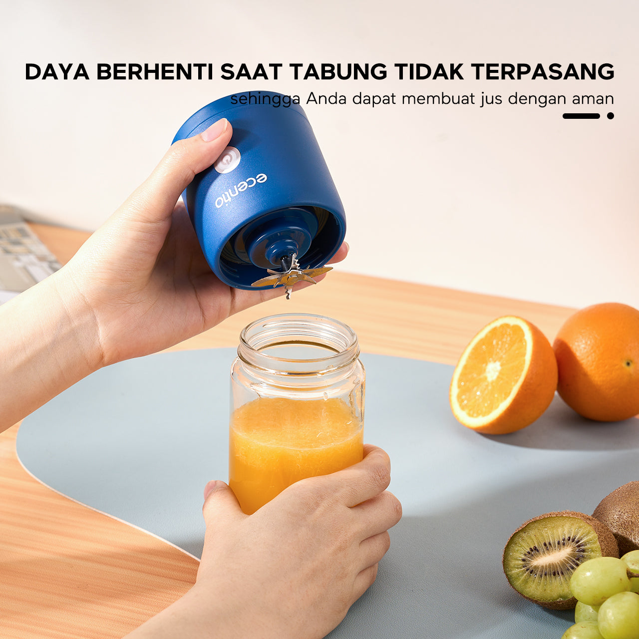 ecentio blender 10 pisau juicer Kaca Tebal 2 Cup mini portable dengan sedotan 380ml+380ml
