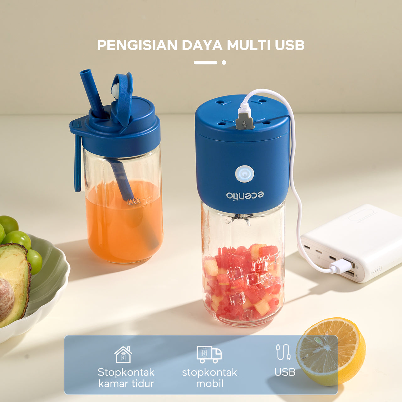【GARANSI 30 HARI】ecentio 2 cup Juicer 10 Mata Pisau Blender mini Jus