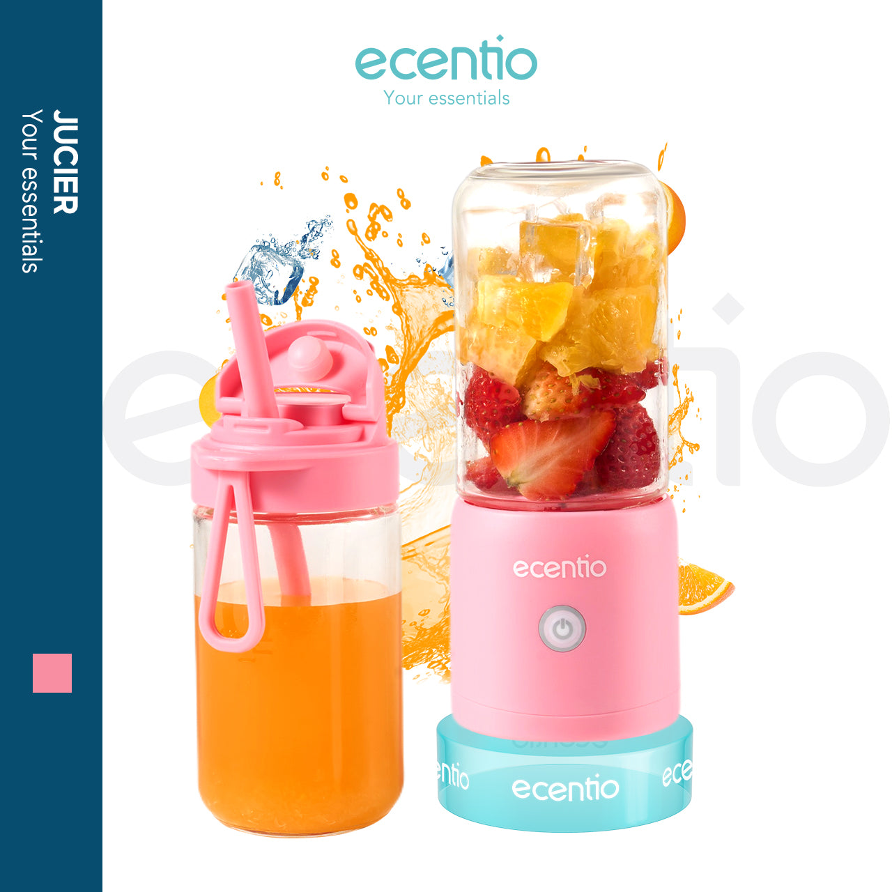 ecentio juicer blender 10 pisau juicer Kaca Tebal 2 Cup mini portable dengan sedotan 380ml+380ml