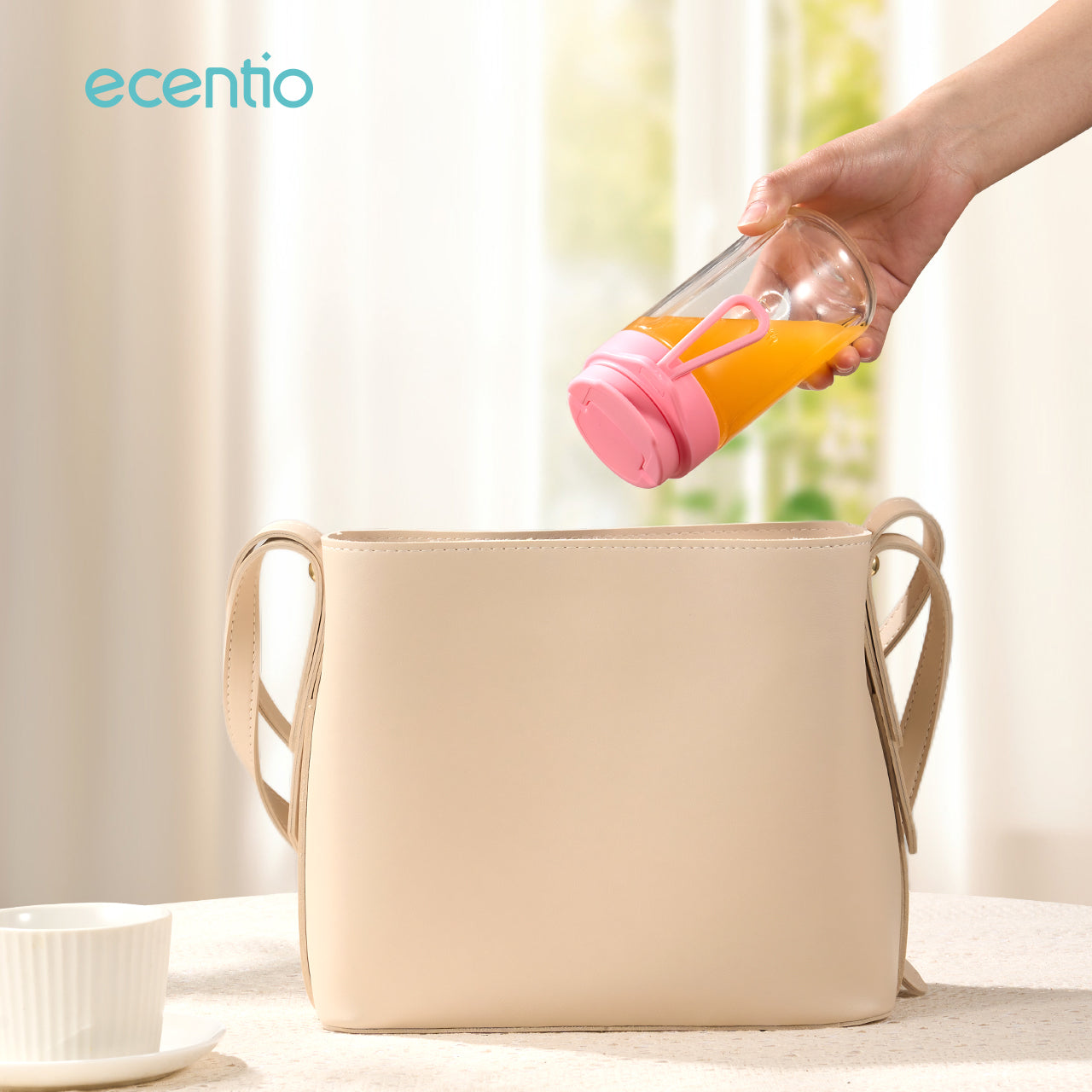 ecentio juicer blender 10 pisau juicer Kaca Tebal 2 Cup mini portable dengan sedotan 380ml+380ml