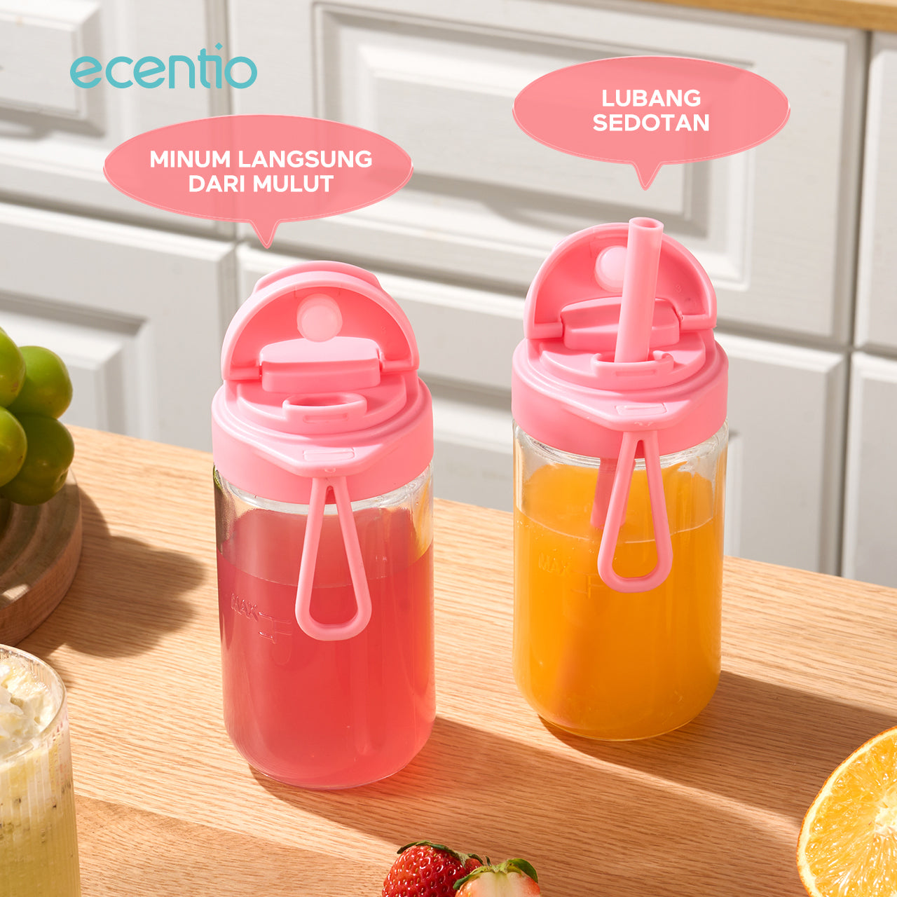 ecentio juicer blender 10 pisau juicer Kaca Tebal 2 Cup mini portable dengan sedotan 380ml+380ml