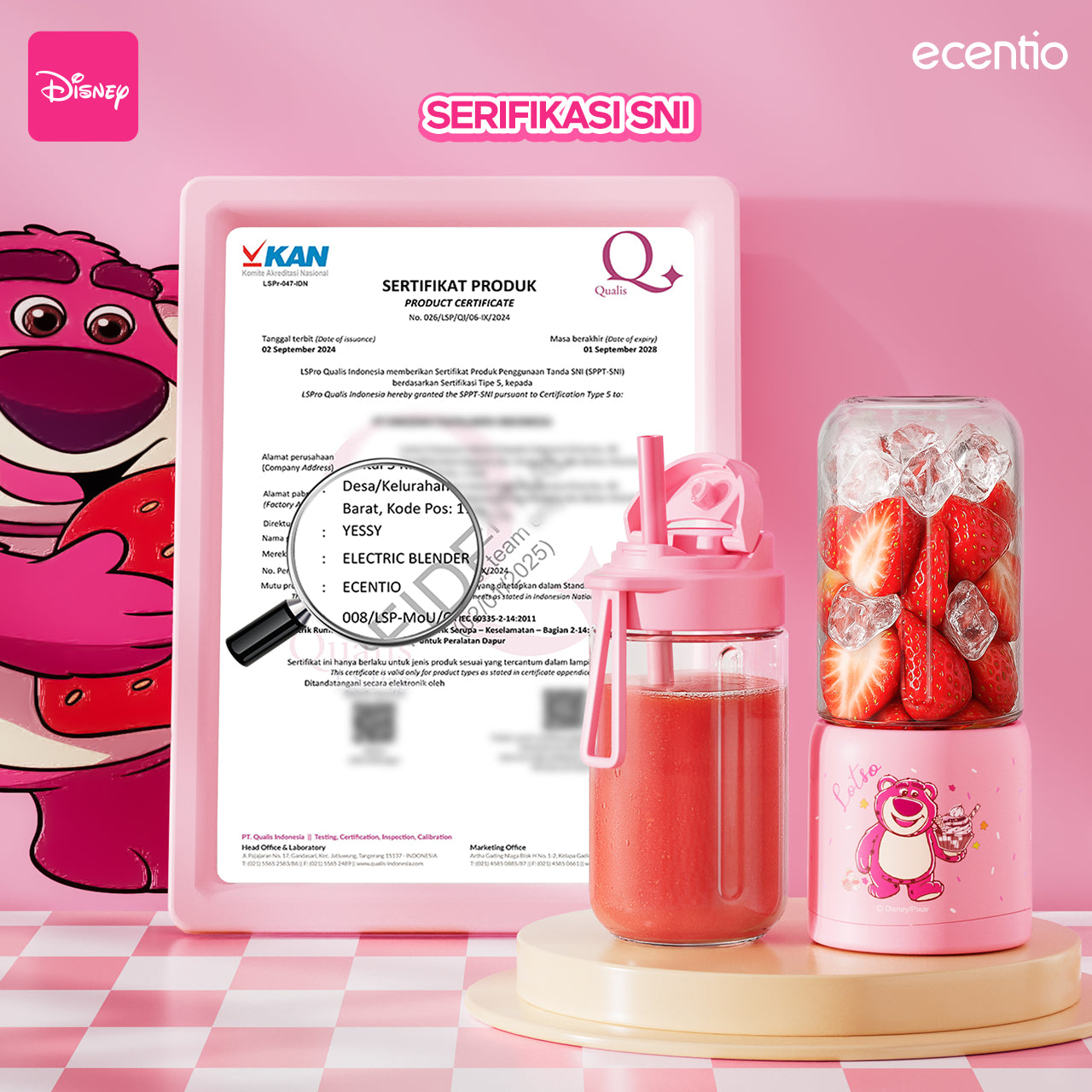 【ORI】ecentio X TOY story juicer blender disney lotso 10 pisau juicer Kaca Tebal 2 Cup mini portable dengan sedotan 380ml+380ml