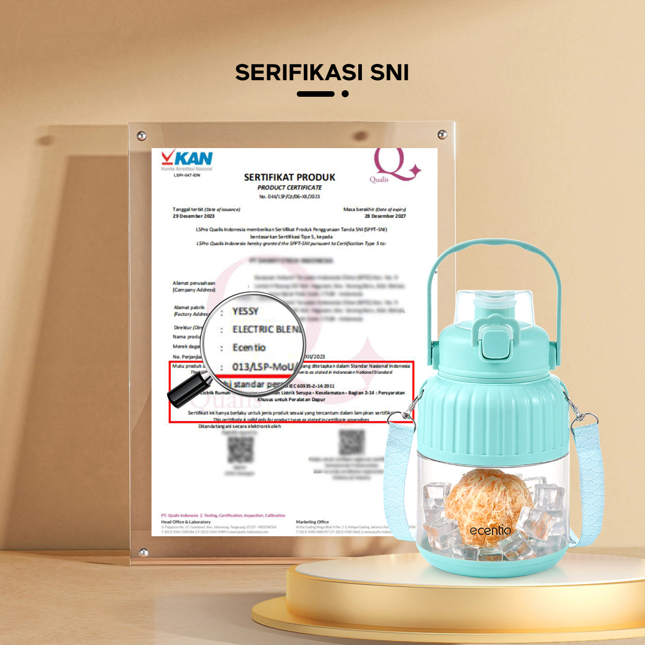 Blender ecentio 950ml dengan Ganda Penutup, Sedotan, dan Pegangan (10 Pisau) Biru