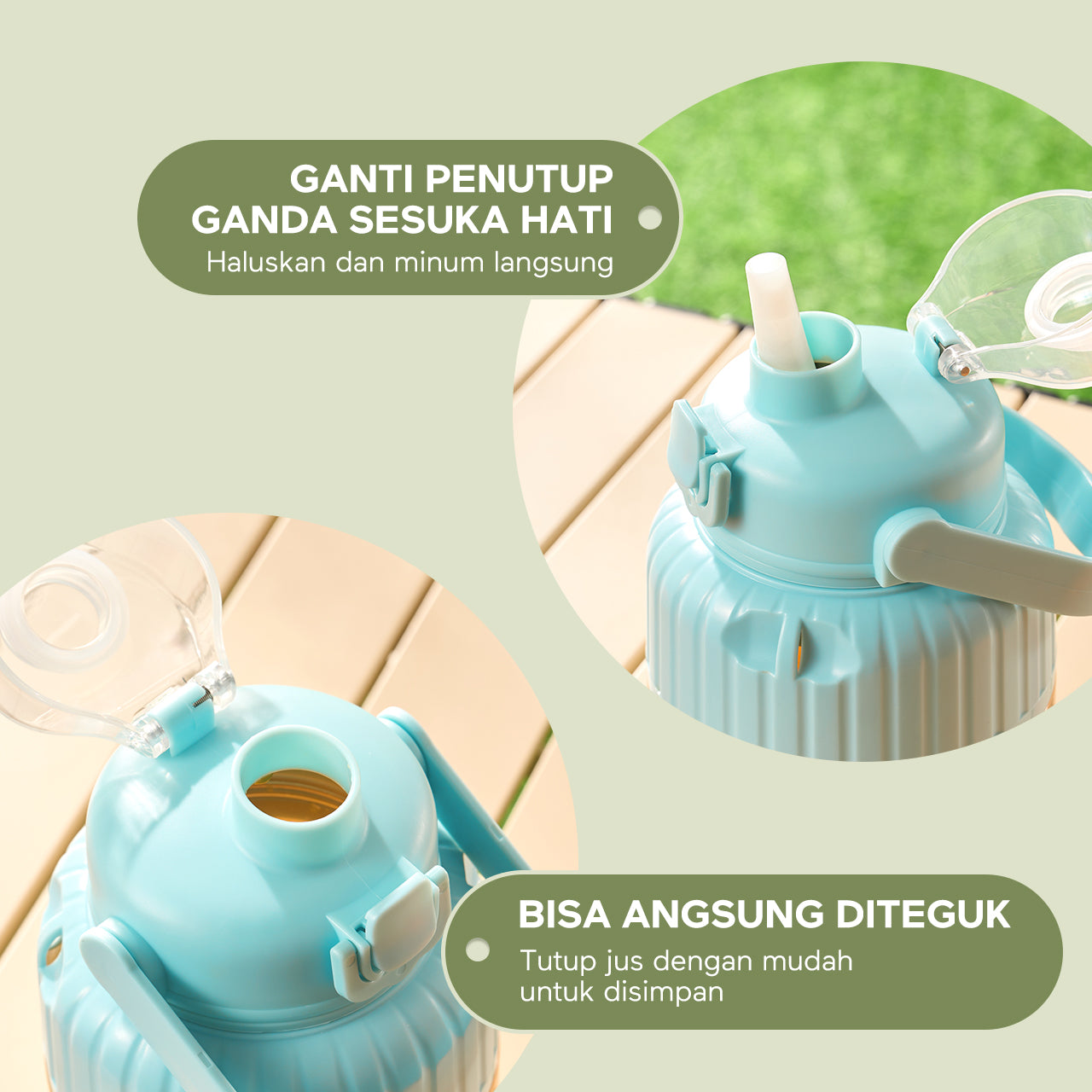 Blender ecentio 950ml dengan Ganda Penutup, Sedotan, dan Pegangan (10 Pisau) Biru