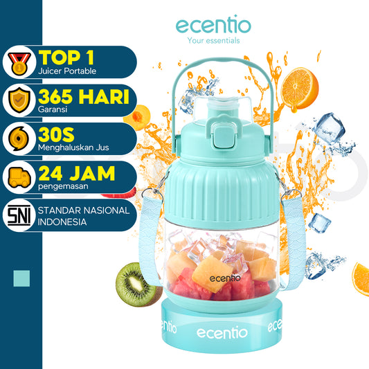 Blender ecentio 950ml dengan Ganda Penutup, Sedotan, dan Pegangan (10 Pisau) Biru
