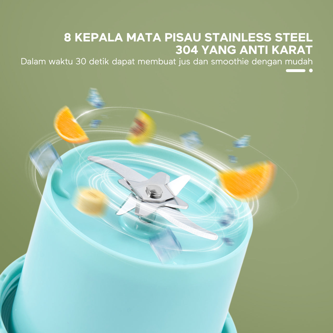 Blender ecentio 950ml dengan Ganda Penutup, Sedotan, dan Pegangan (10 Pisau) Biru