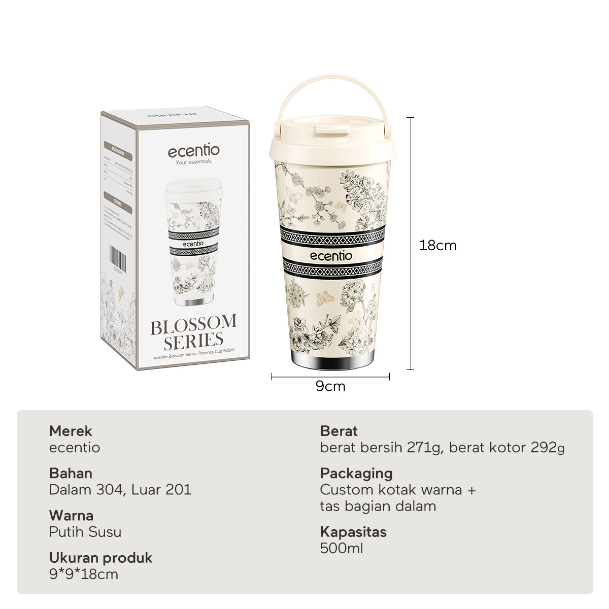ecentio Tumblr Portabel Seri Blossom 500ml Botol minum stainless - ecentio