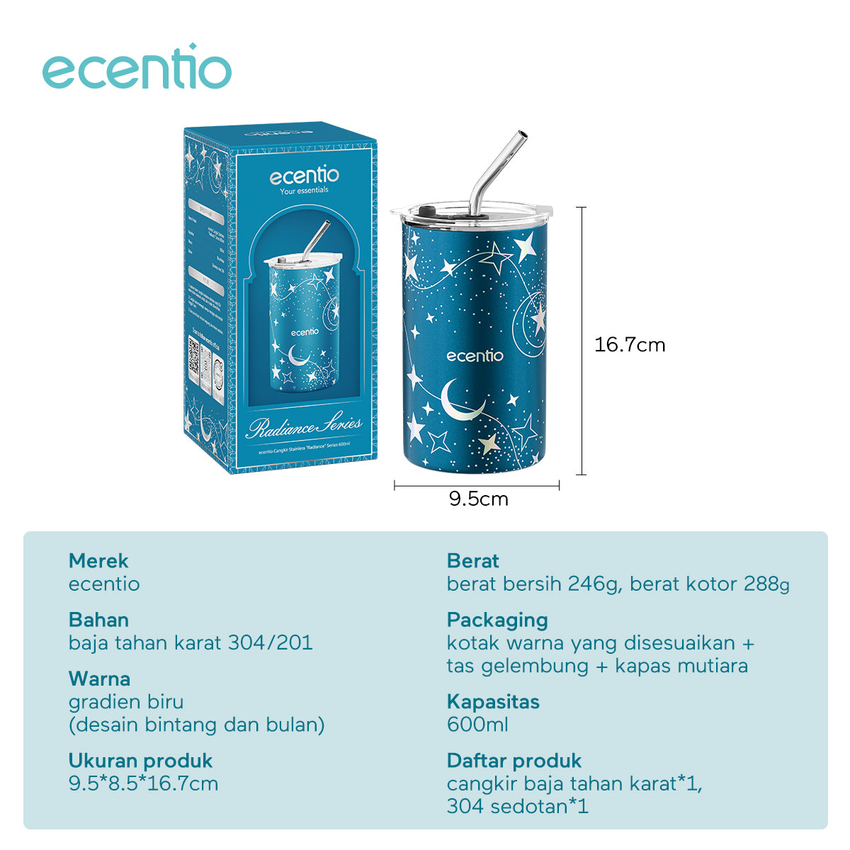 Pemesanan Awal!🌟Piala Stainless Steel ecentio Brilliant Series 600ml - ecentio