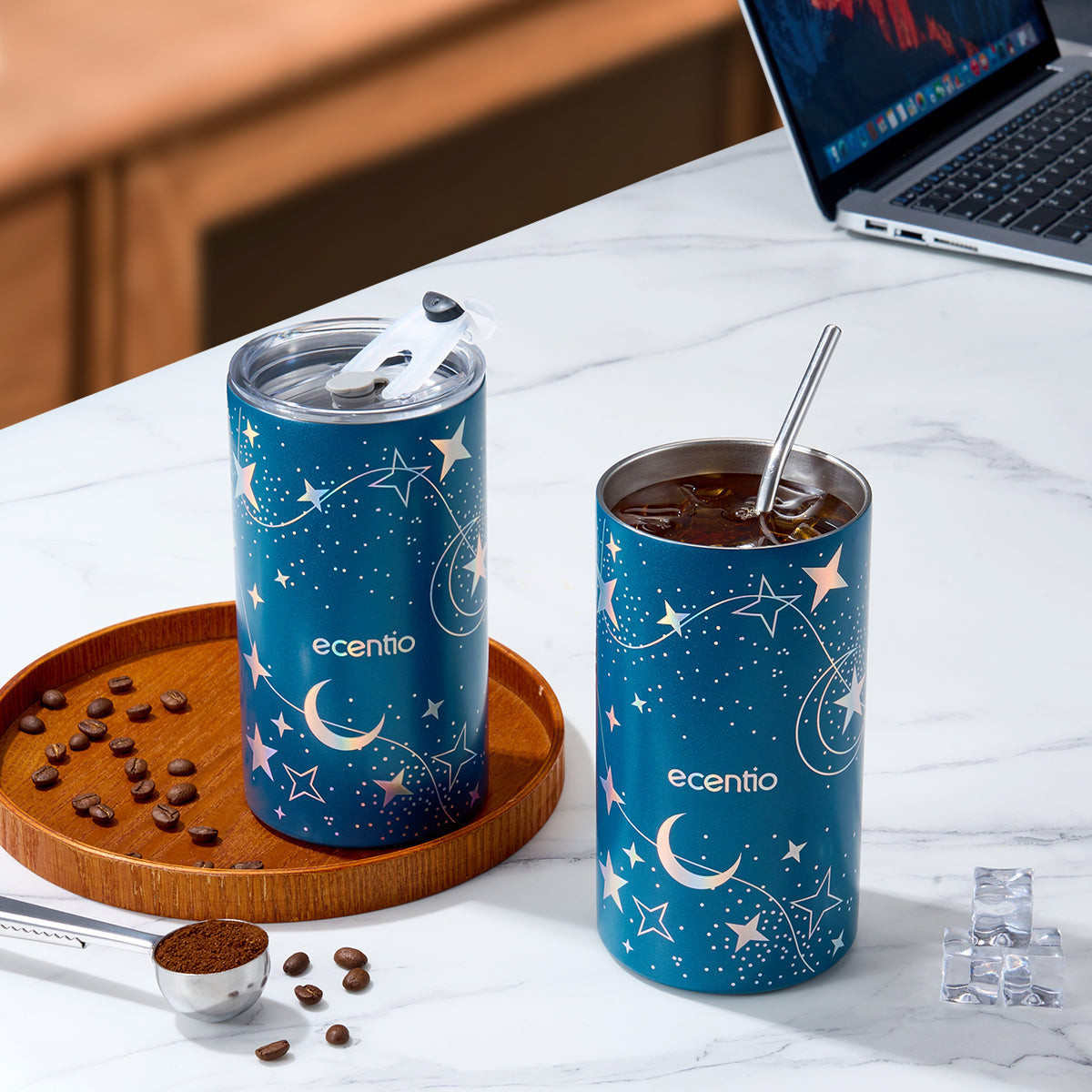 Ramadan Tumblr Gelas Kaca Perak Seri Radiant+Piala Stainless Steel ecentio Brilliant Series 600ml