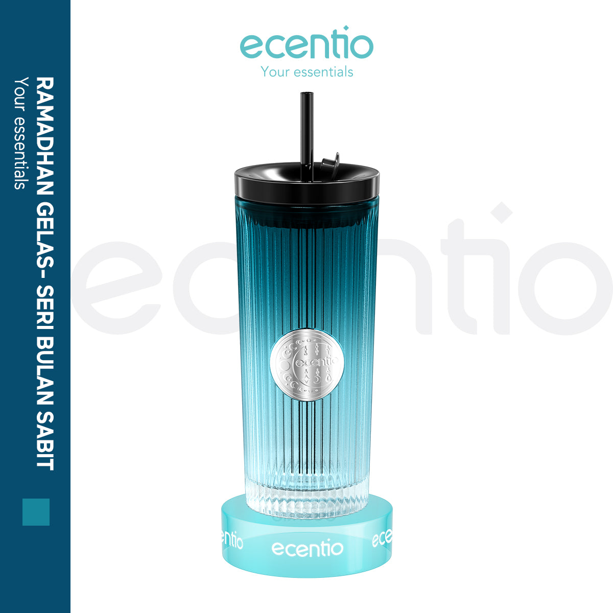 ecentio Ramadan Tumblr Gelas Kaca Perak Seri Radiant 470ml Botol Minum - ecentio