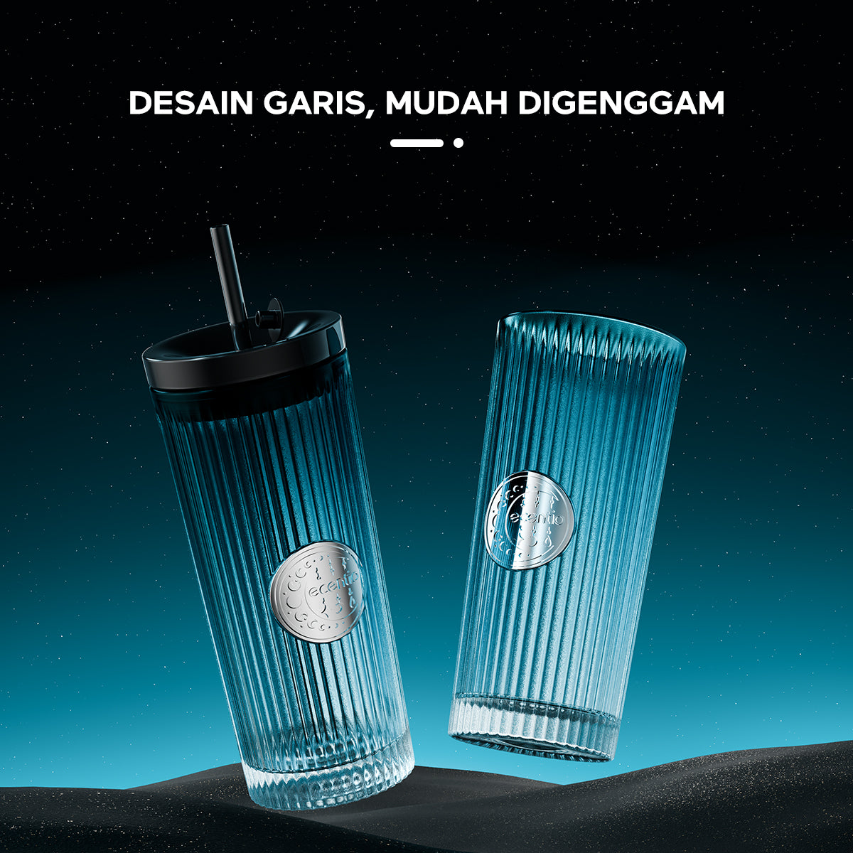 Ramadan Tumblr Gelas Kaca Perak Seri Radiant+Piala Stainless Steel ecentio Brilliant Series 600ml
