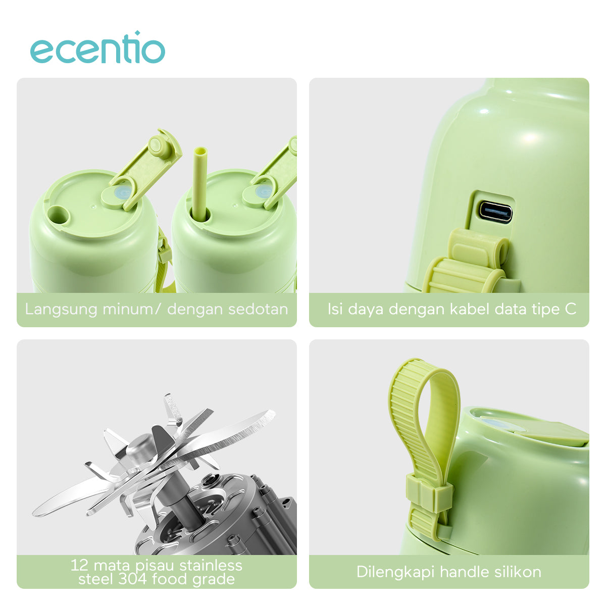 Pemesanan Awal!🌟ecentio Juicer Portabel 350ml Hijau - ecentio