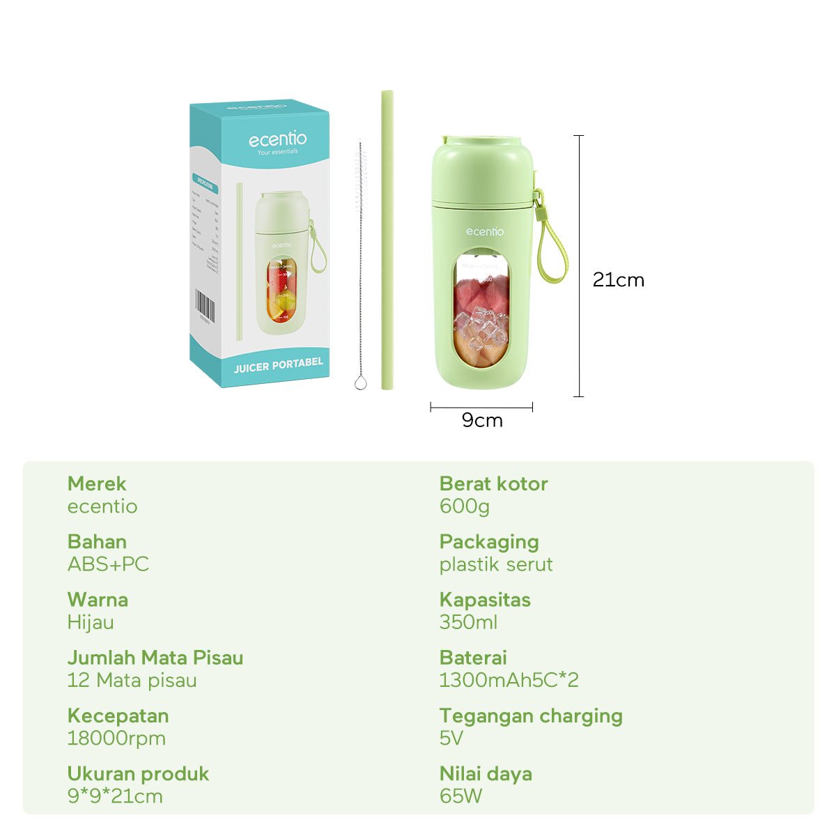 Pemesanan Awal!🌟ecentio Juicer Portabel 350ml Hijau - ecentio
