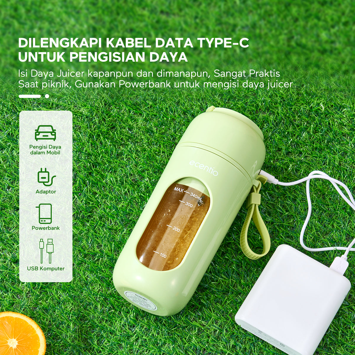 Pemesanan Awal!🌟ecentio Juicer Portabel 350ml Hijau - ecentio