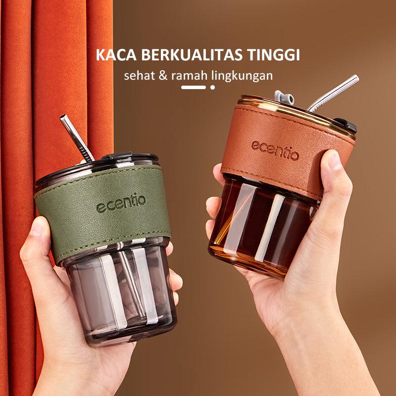 ecentio Botol Minum Gelas Kaca Tumbler Coffee cup 400ml - ecentio