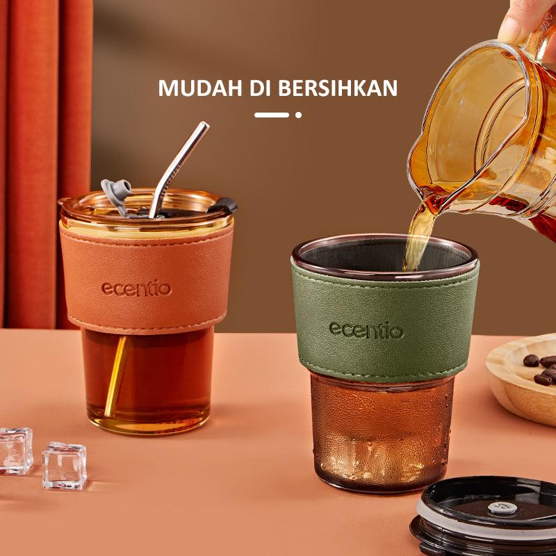 ecentio Botol Minum Gelas Kaca Tumbler Coffee cup 400ml - ecentio