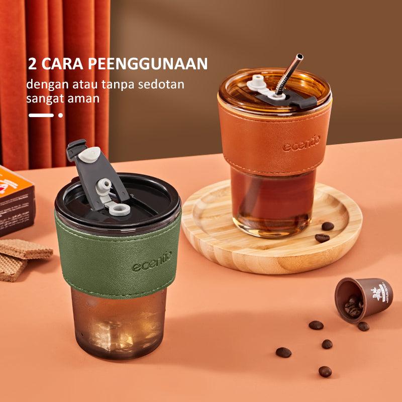 ecentio Botol Minum Gelas Kaca Tumbler Coffee cup 400ml - ecentio
