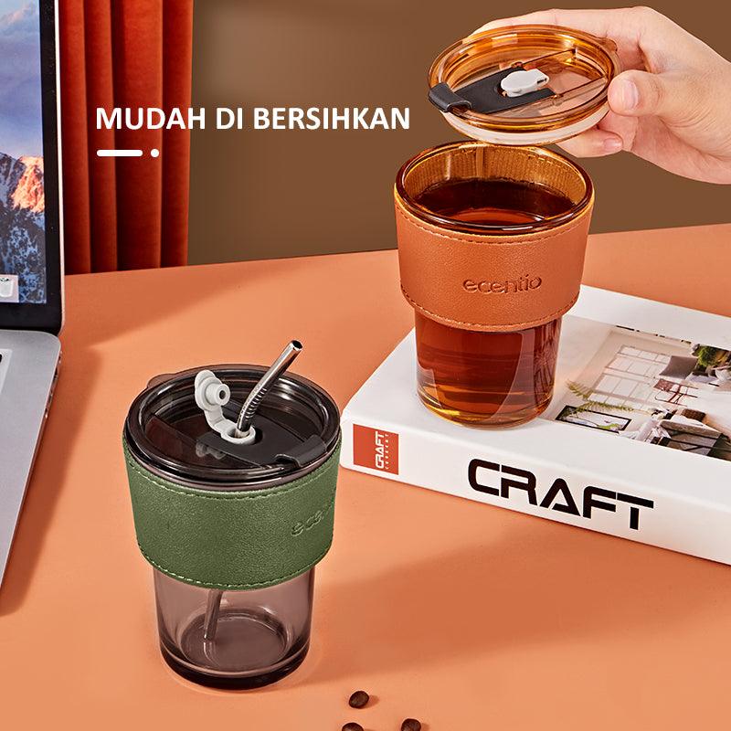 ecentio Botol Minum Gelas Kaca Tumbler Coffee cup 400ml - ecentio