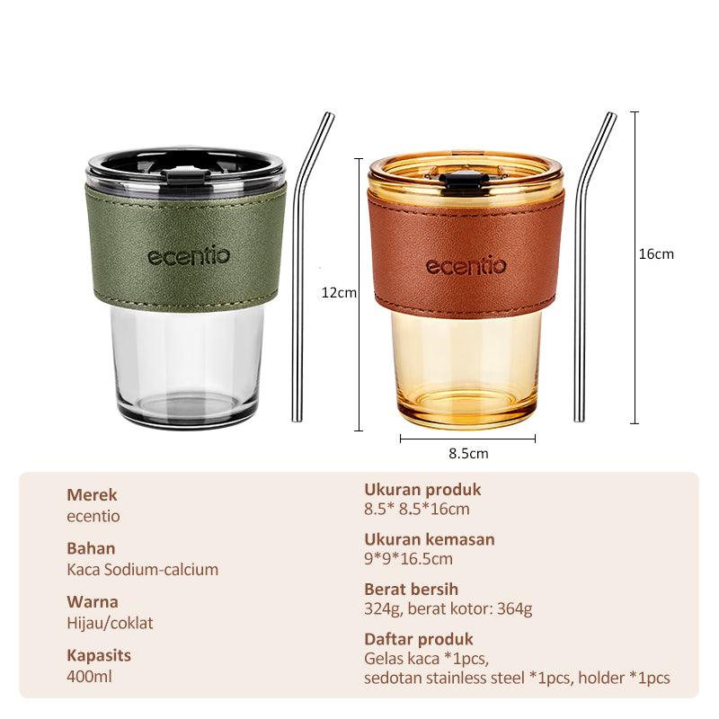 ecentio Botol Minum Gelas Kaca Tumbler Coffee cup 400ml - ecentio