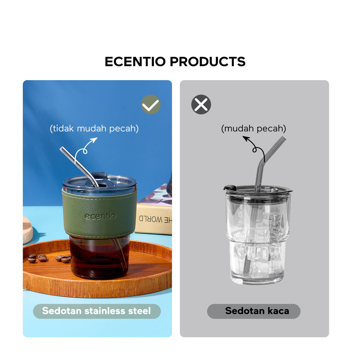 【Gratis hadiah】ecentio Botol Minum Gelas kaca Cangkir kopi Mug Coffee Cup 400ml