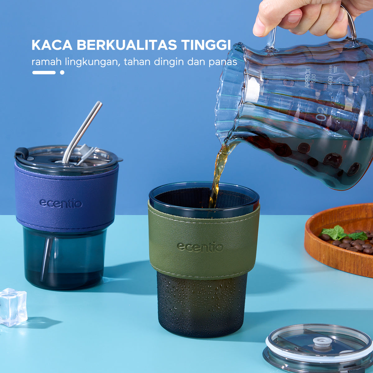 【Gratis hadiah】ecentio Botol Minum Gelas kaca Cangkir kopi Mug Coffee Cup 400ml