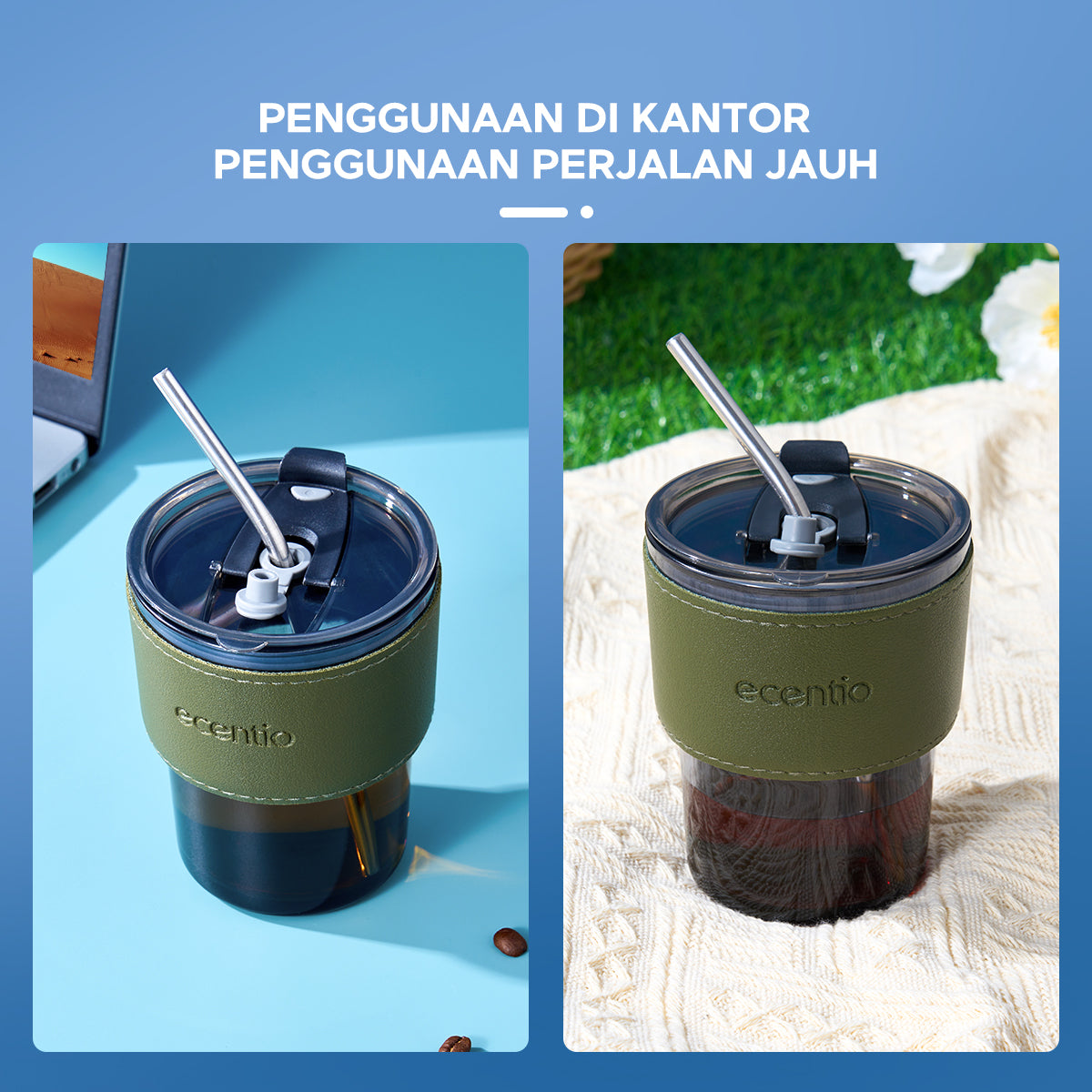 【Gratis hadiah】ecentio Botol Minum Gelas kaca Cangkir kopi Mug Coffee Cup 400ml