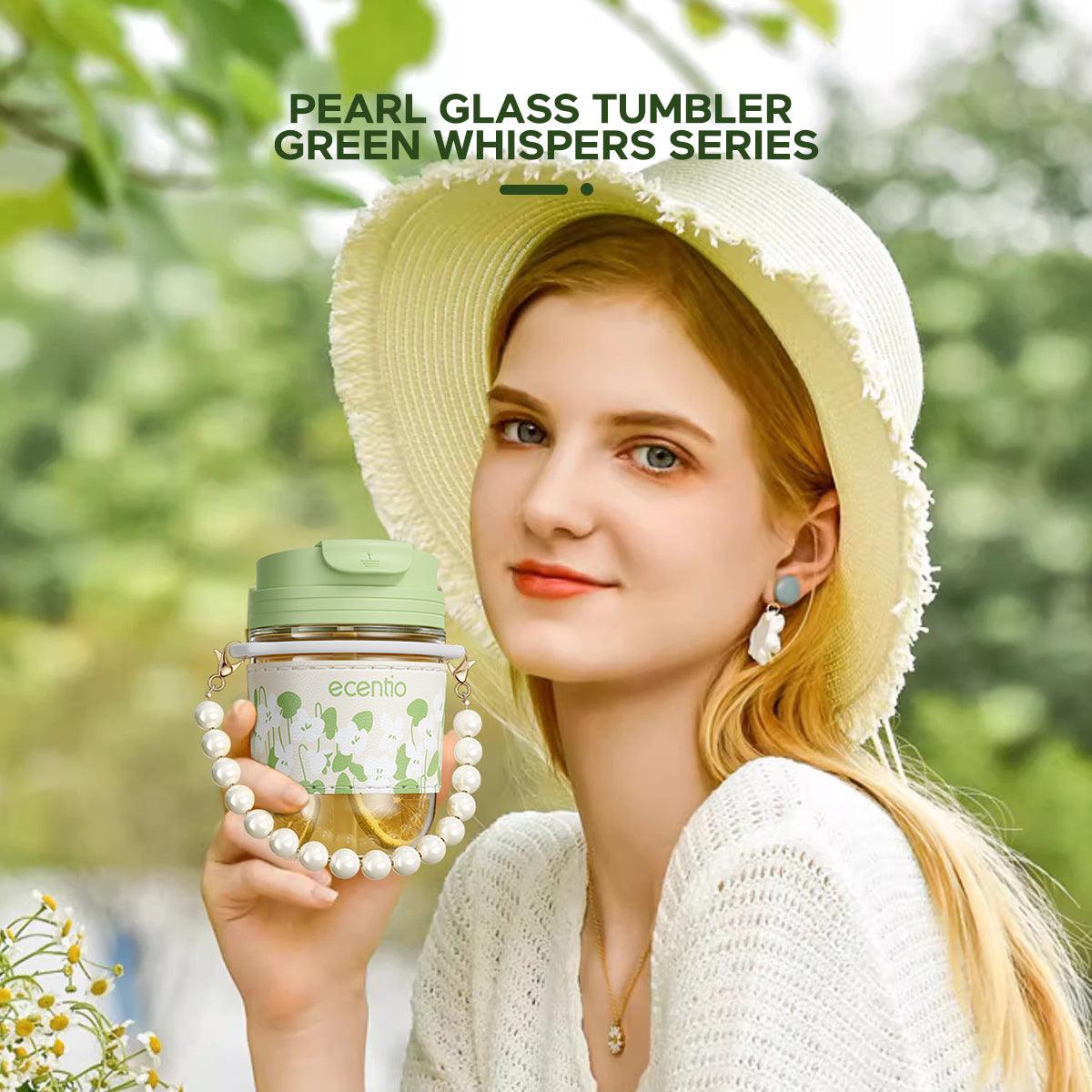 ecentio “Green Whispers” tumblers Botol Minum Pearl Glass 350ML - ecentio